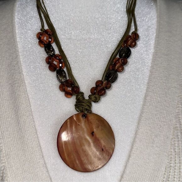 Statement Necklace and Earrings Set Wax Multi Strand Bronze Caramel Tone - Picture 2 of 7